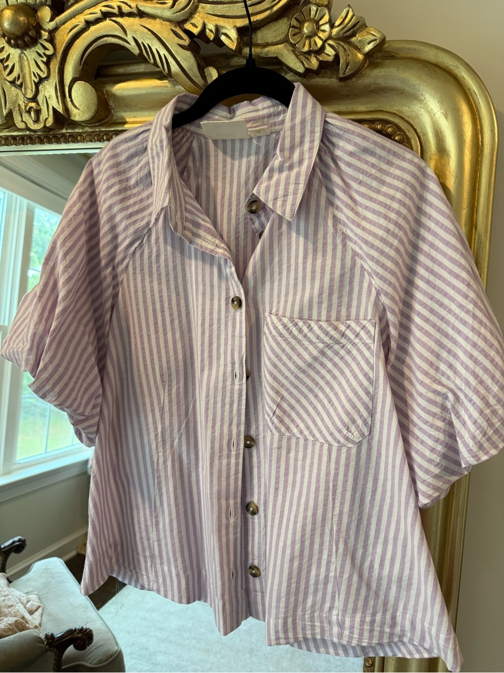 Anthropologie Lavender & White Striped Button-Down Shirt